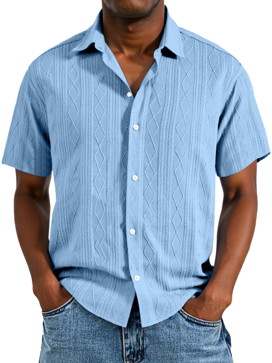 Men's Simple Solid Color Texture Button Short-sleeved Shirt