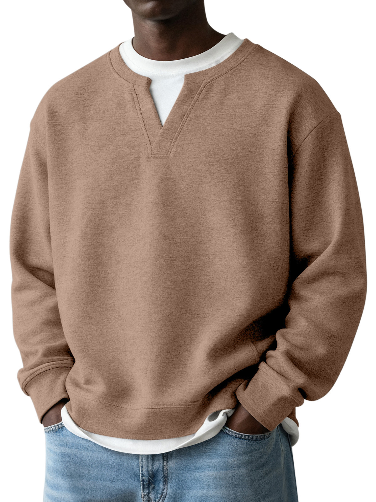 Men's Simple Casual Daily Solid Color Fake Two-piece Design Long-sleeved Sweatshirt