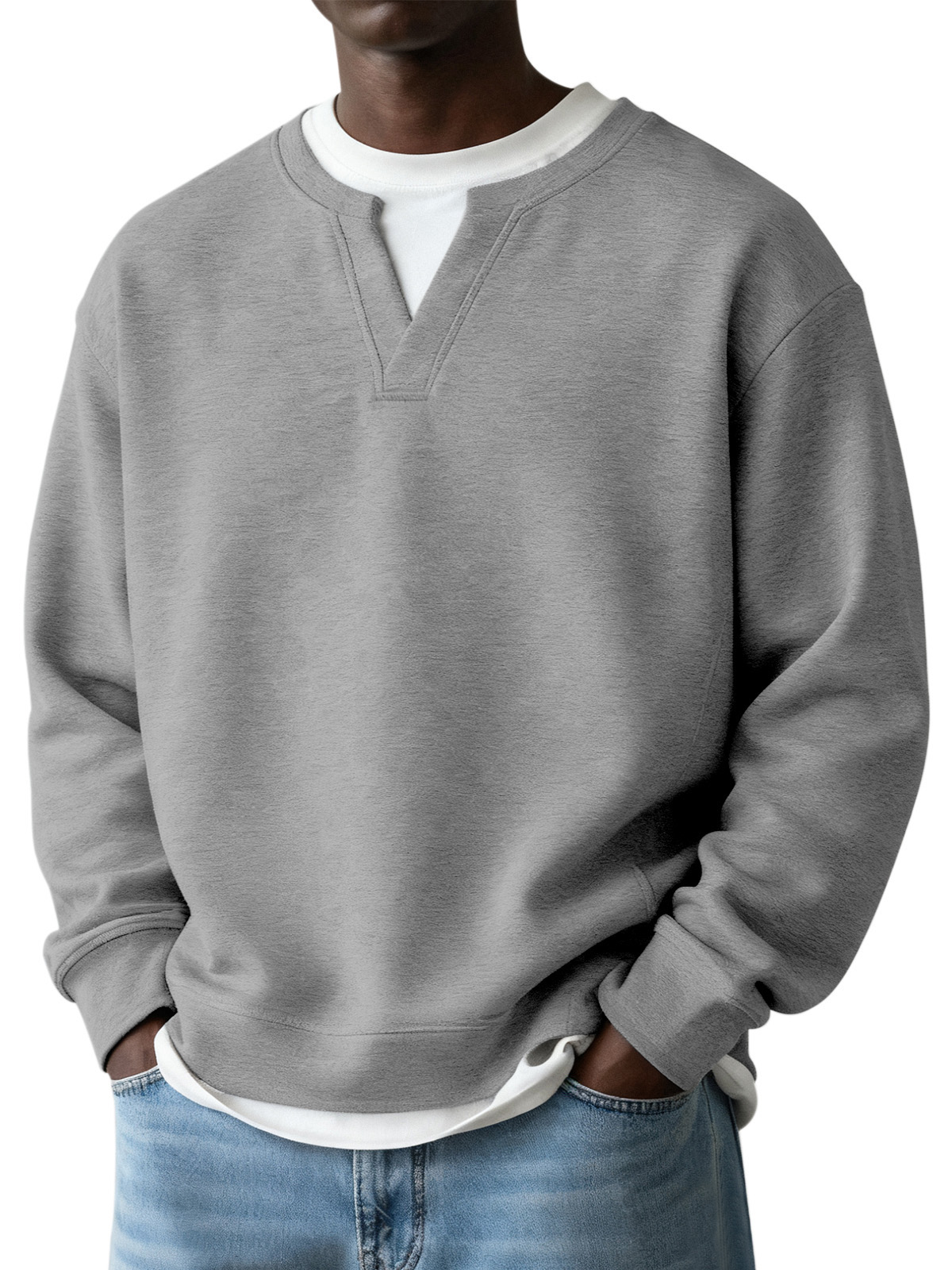 Men's Simple Casual Daily Solid Color Fake Two-piece Design Long-sleeved Sweatshirt