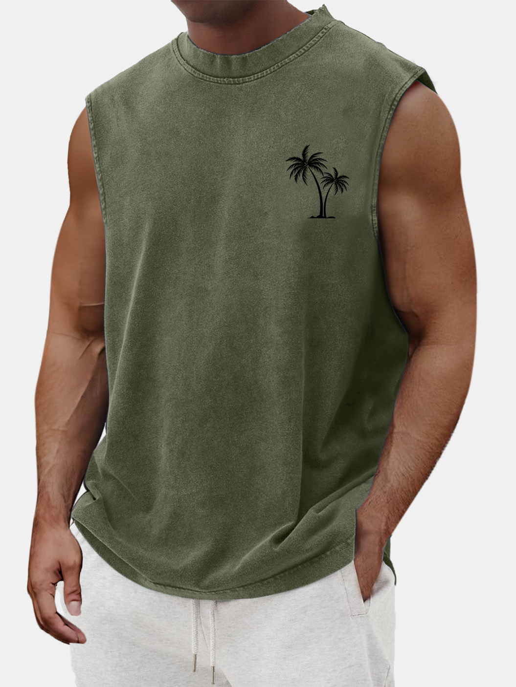 Men's Summer Casual And Comfortable Coconut Print Sleeveless T-shirt