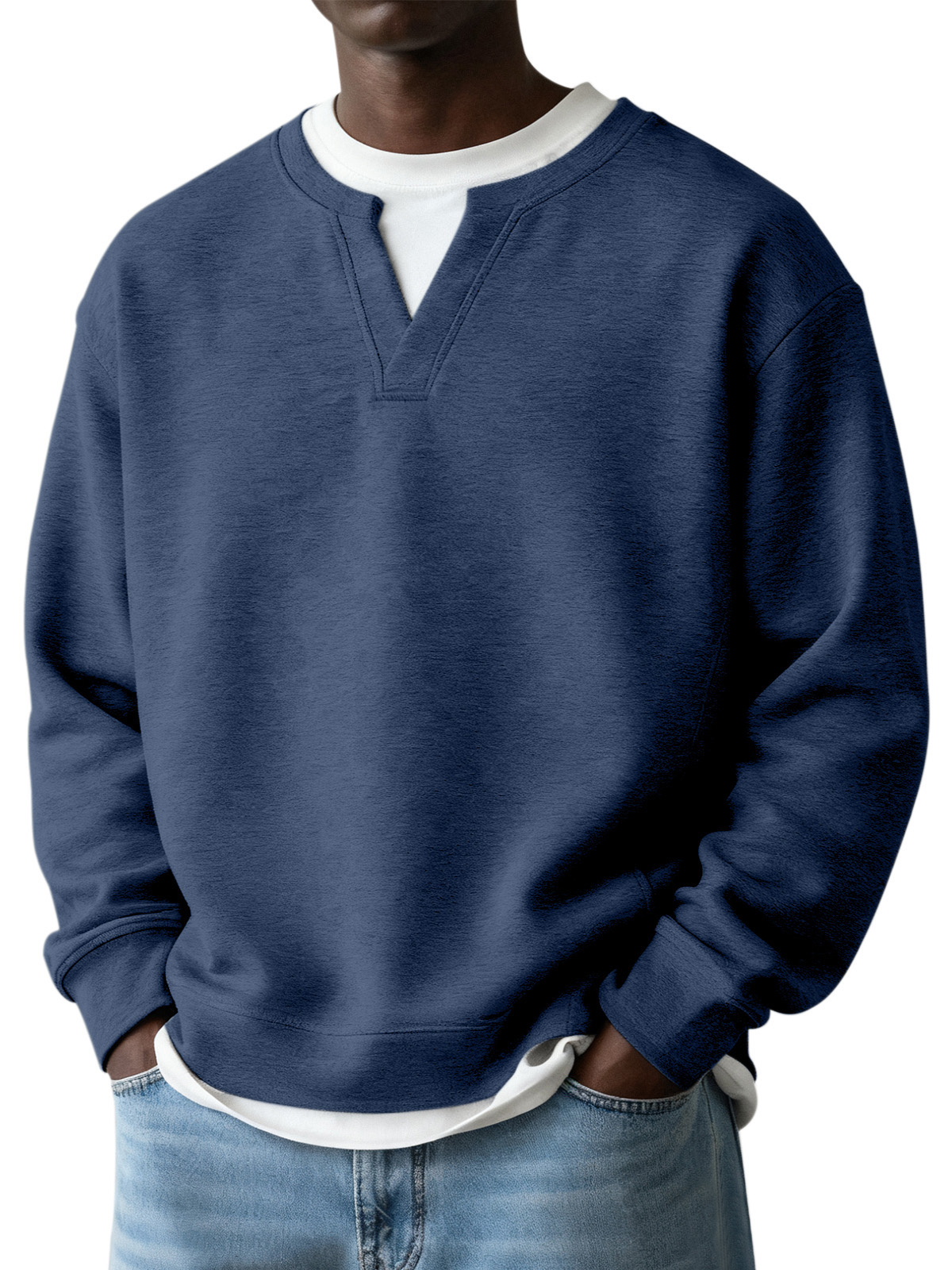 Men's Simple Casual Daily Solid Color Fake Two-piece Design Long-sleeved Sweatshirt