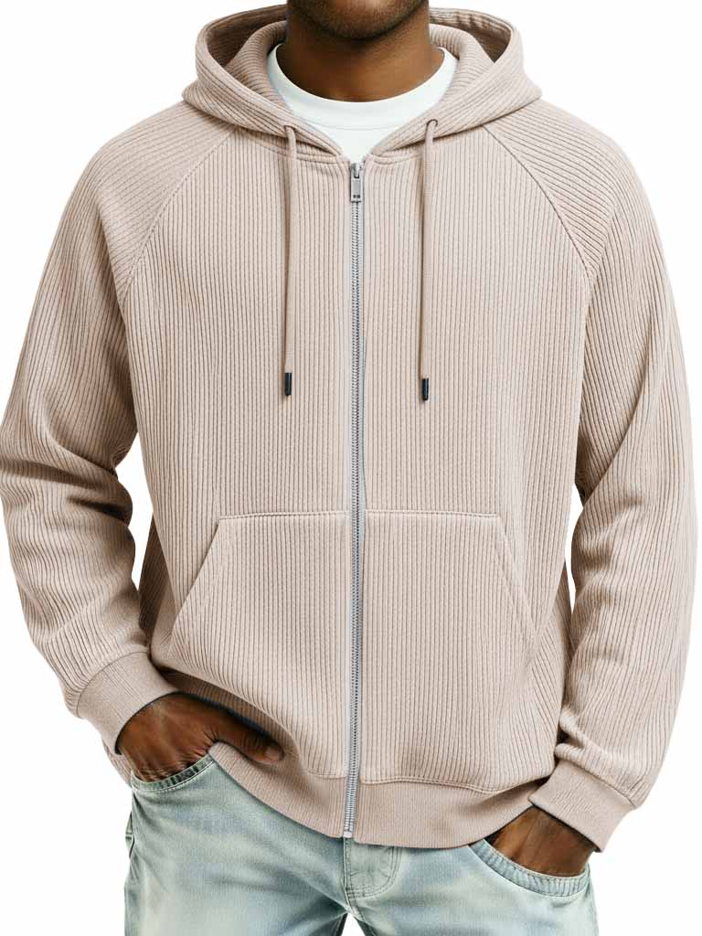 Men's Fashion Sporty Ribbed Fabric Raglan Sleeve Pocket Cardigan Jacket