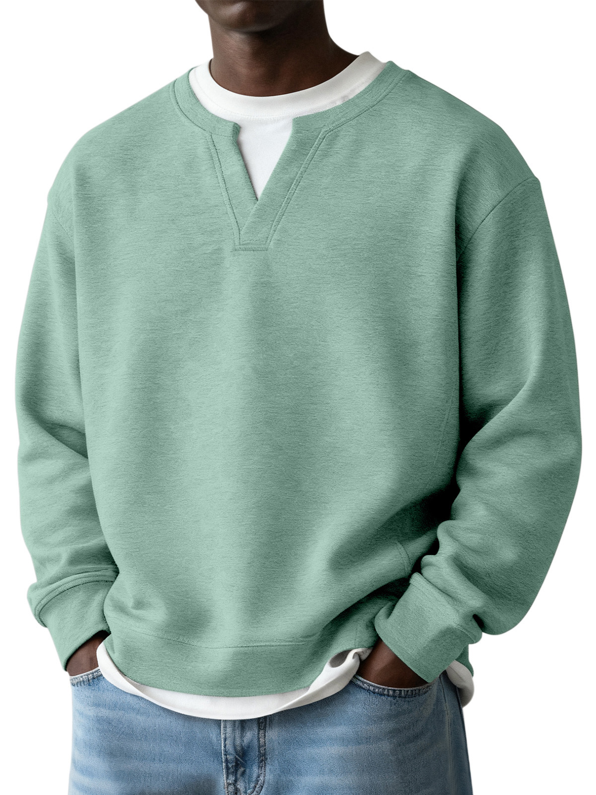 Men's Simple Casual Daily Solid Color Fake Two-piece Design Long-sleeved Sweatshirt