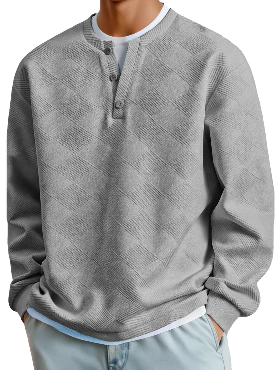 Men's Clothing Fashionable Casual Jacquard Fabric Long-sleeved Henry Shirt 