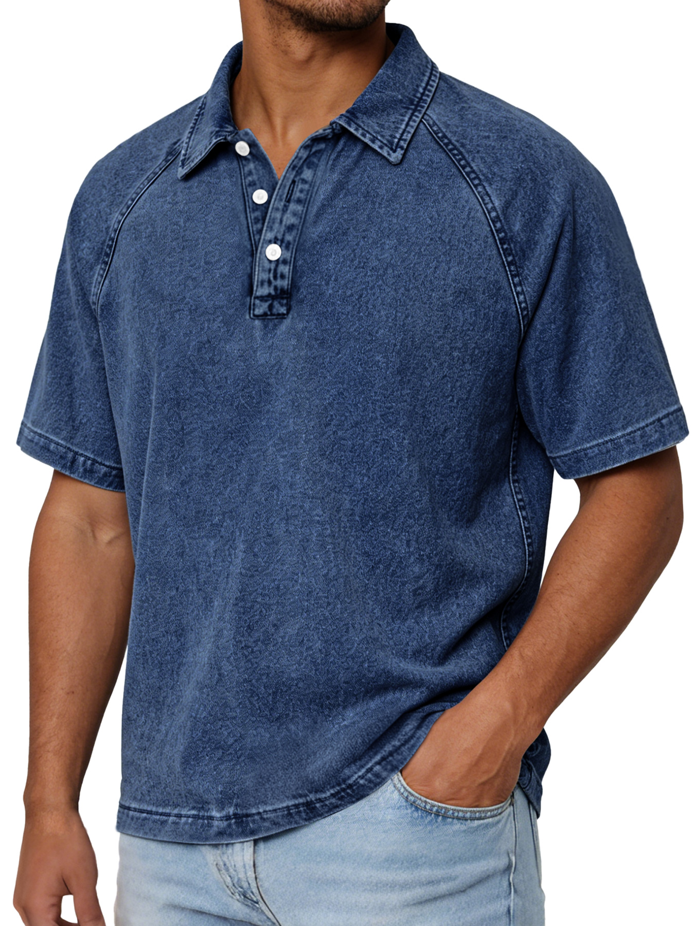 Men's Retro Raglan Collar Button Casual Short-sleeve Polo Shirt