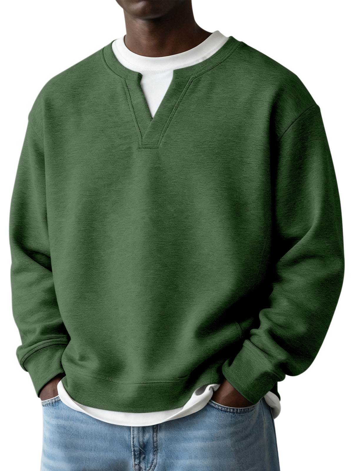 Men's Simple Casual Daily Solid Color Fake Two-piece Design Long-sleeved Sweatshirt