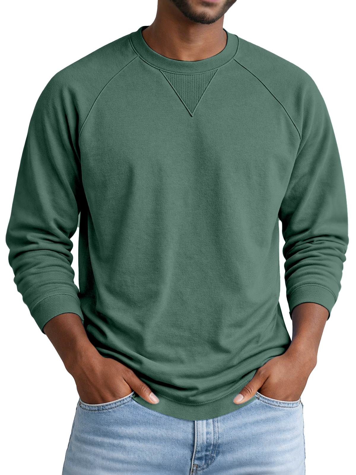 Men's Solid Color Casual Design Raglan Sleeve Crew Neck Long-sleeved T-shirt