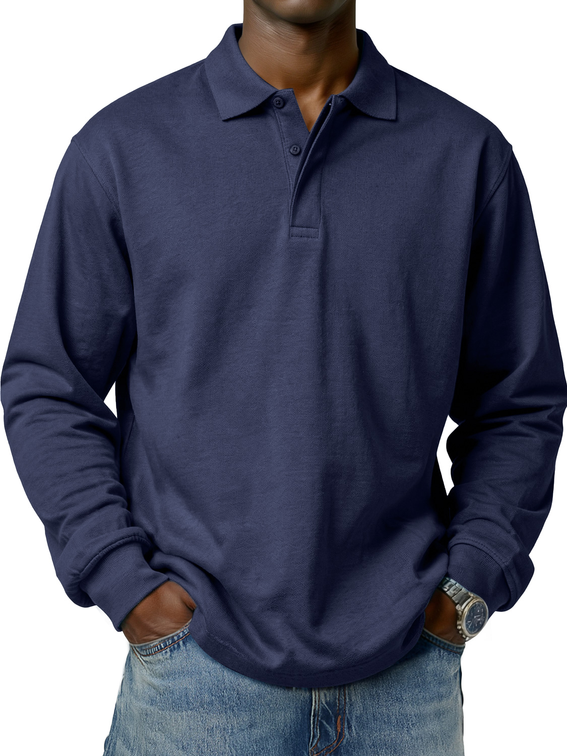 Men's Comfortable and Simple Double-Layer Collar Casual Long-Sleeve Polo Shirt