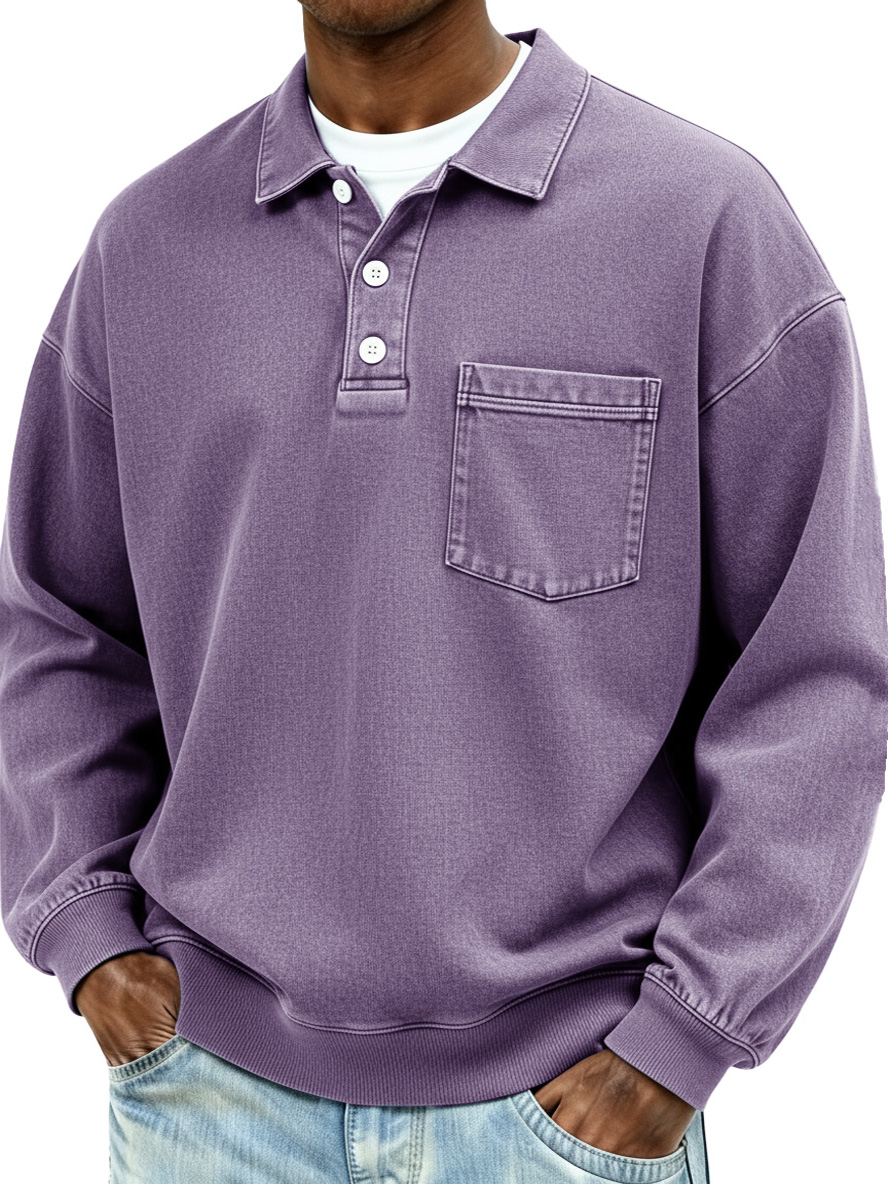 Men's Vintage Distressed Fashionable Lapel Pocket Polo Shirt