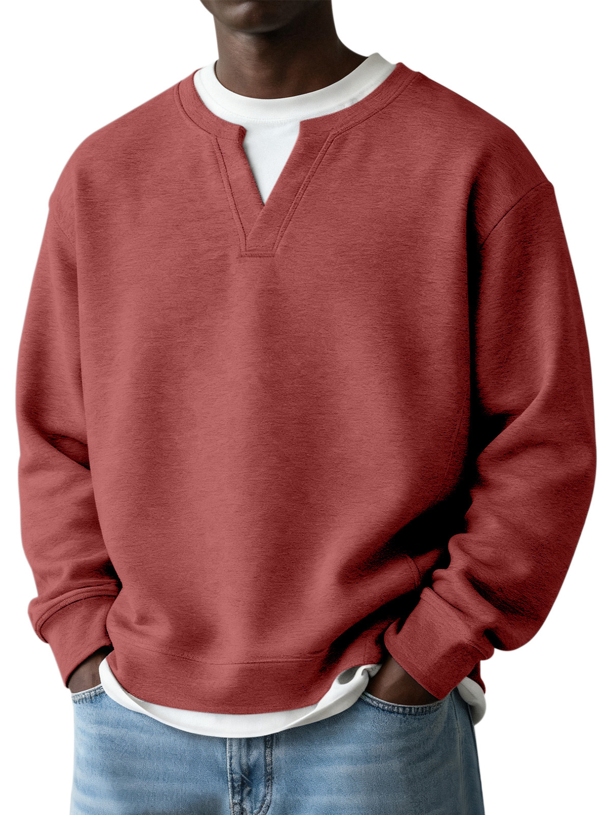 Men's Simple Casual Daily Solid Color Fake Two-piece Design Long-sleeved Sweatshirt