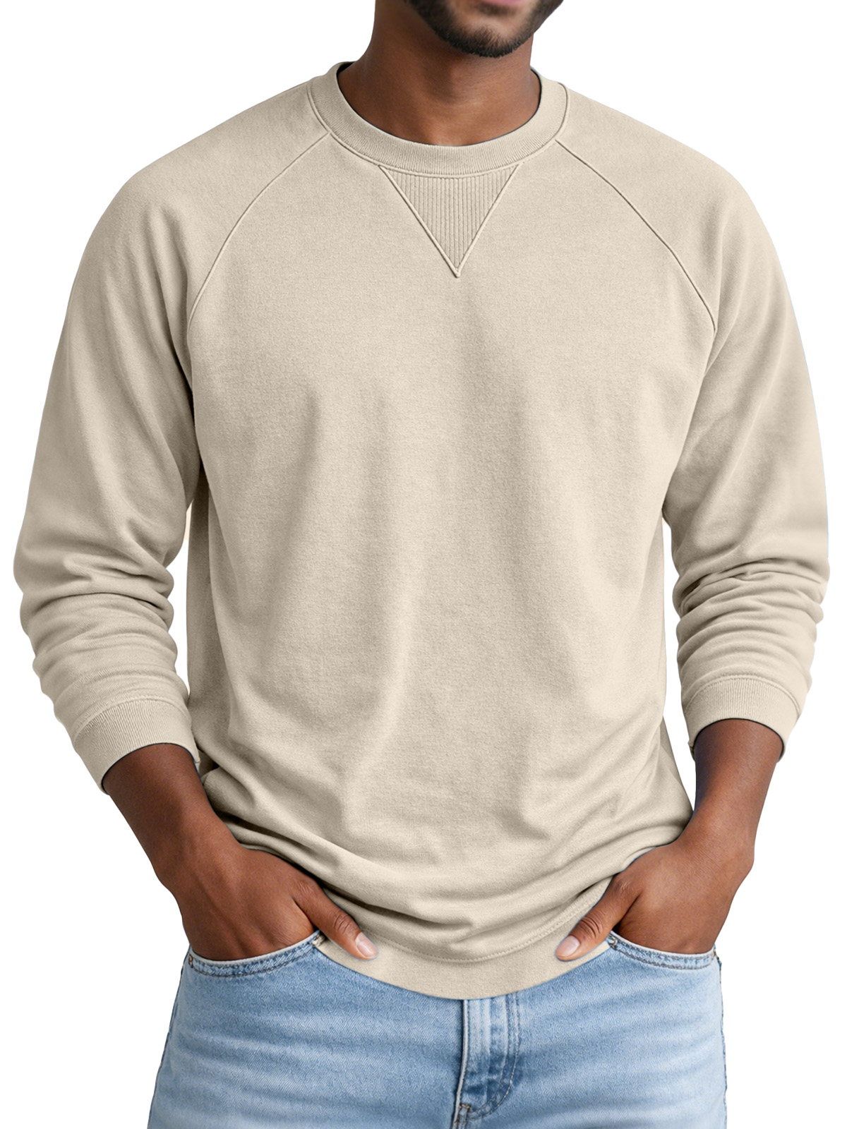 Men's Solid Color Casual Design Raglan Sleeve Crew Neck Long-sleeved T-shirt