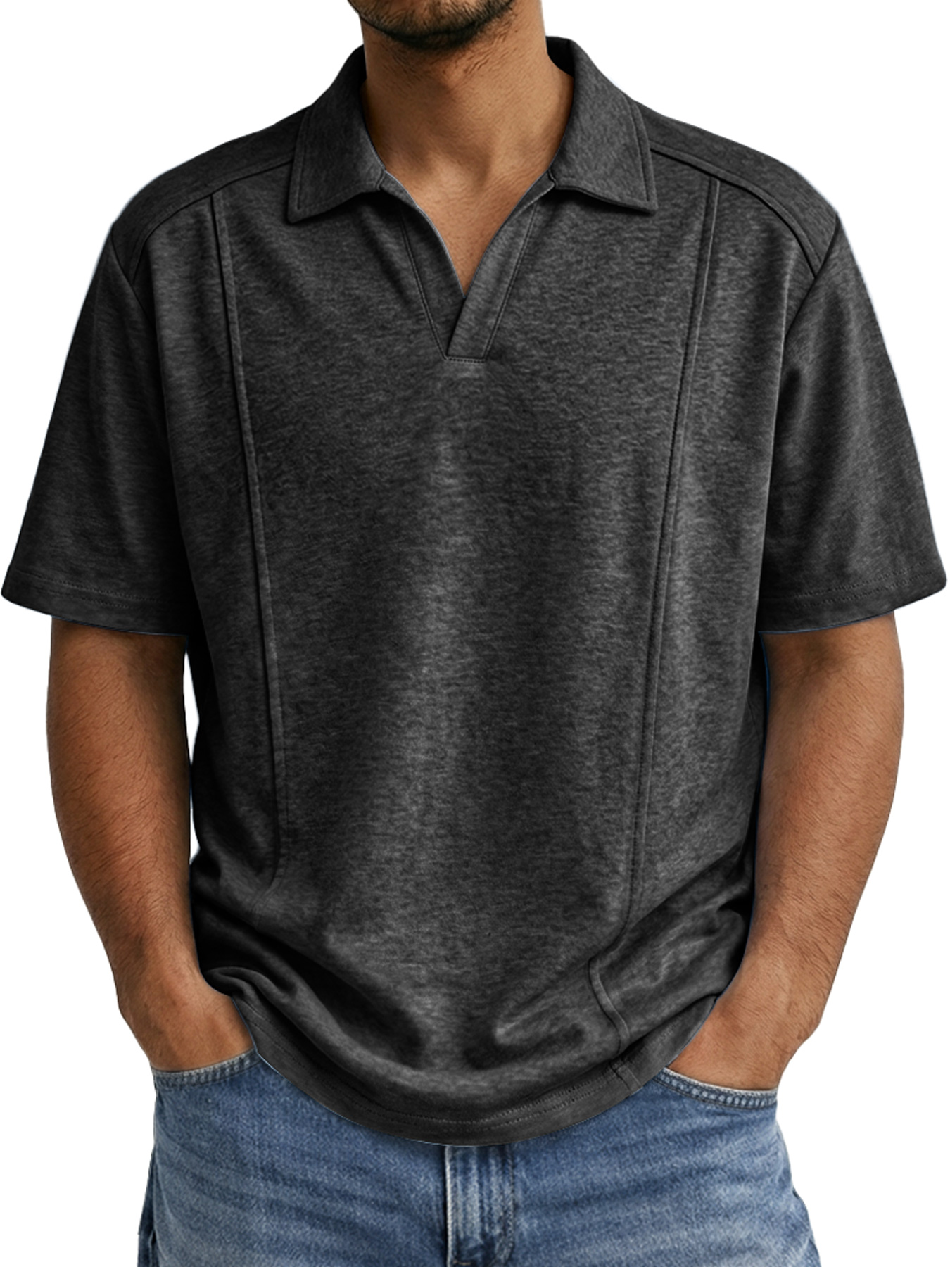 Men's Deconstructed Design Seagull Collar Casual Short-sleeved Polo Shirt