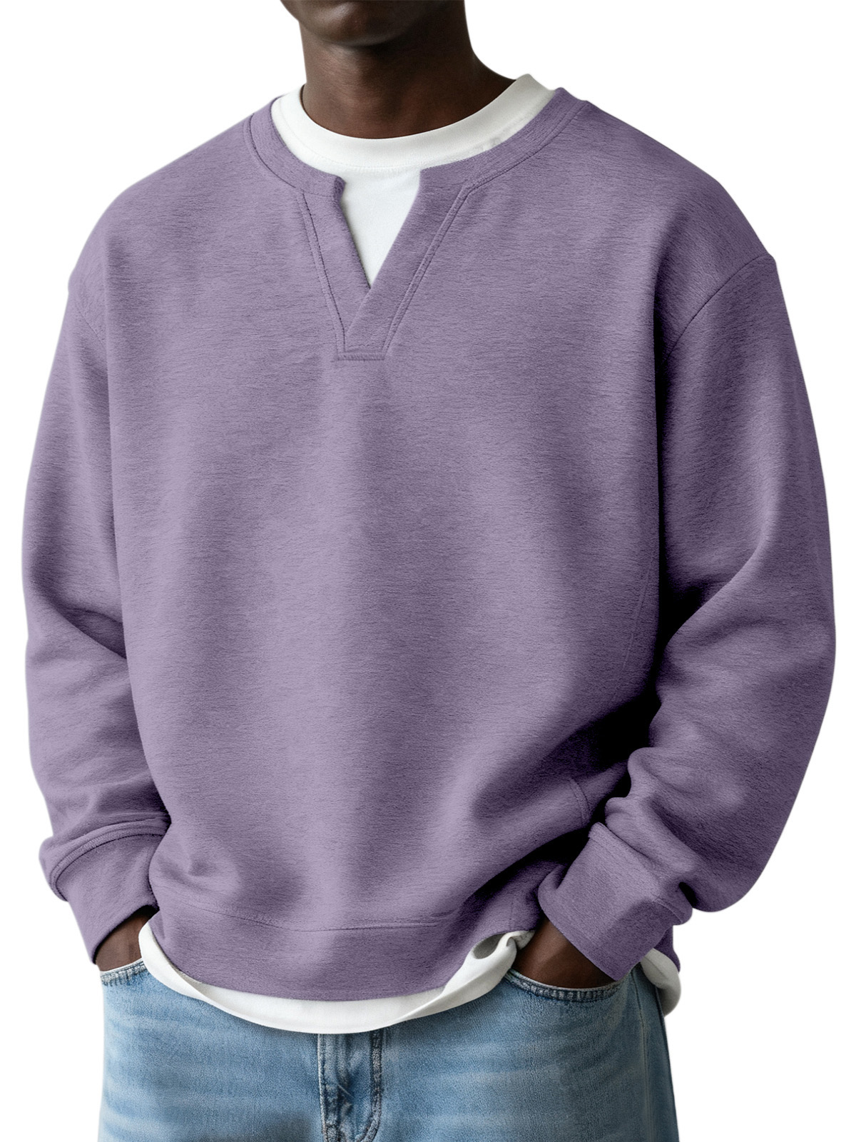 Men's Simple Casual Daily Solid Color Fake Two-piece Design Long-sleeved Sweatshirt
