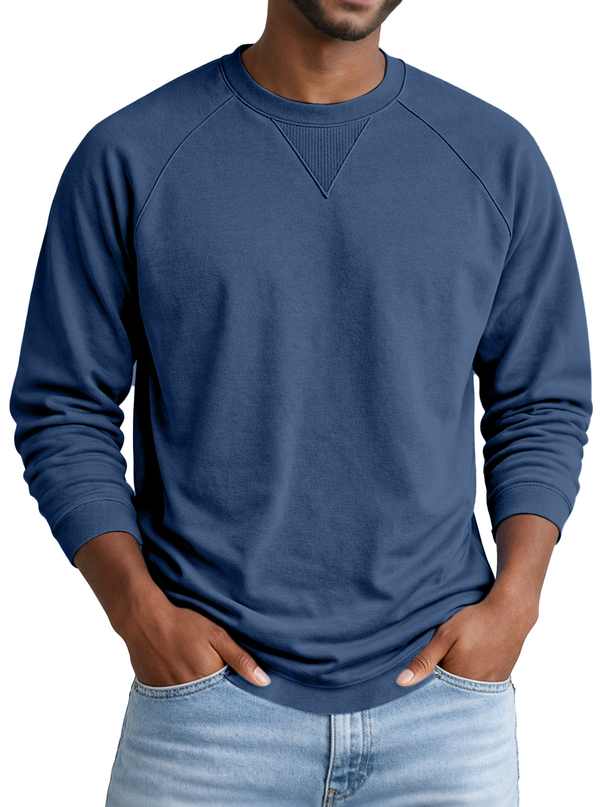 Men's Solid Color Casual Design Raglan Sleeve Crew Neck Long-sleeved T-shirt