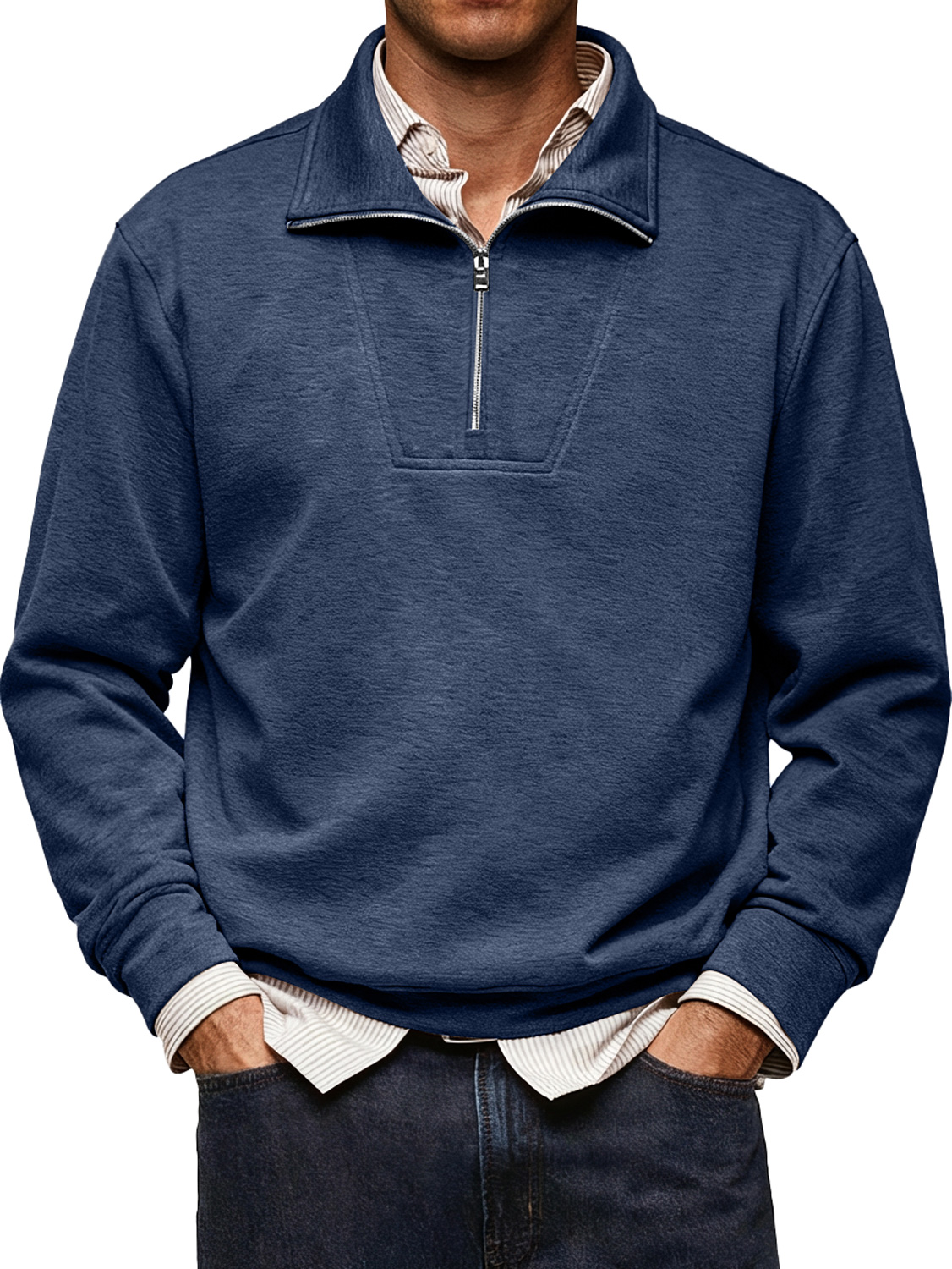 Men's Simple Comfortable Stand Collar Zipper Design Casual Thin Sweatshirt