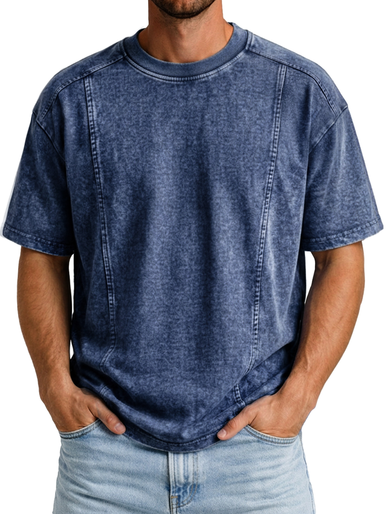 Men's Retro Crew Neck Deconstructed Casual Short-Sleeve T-Shirt