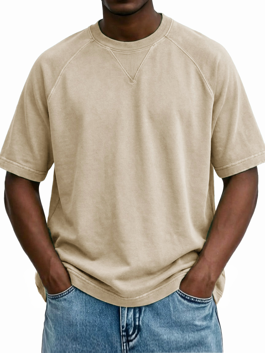 Men's Retro Distressed Raglan Crew Neck Short-Sleeve T-Shirt