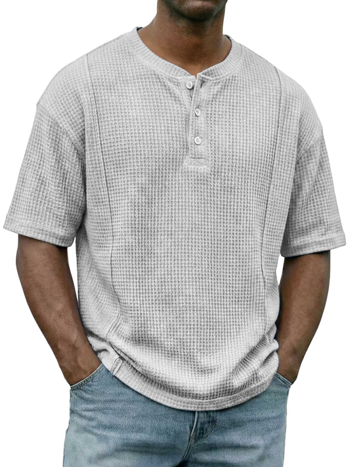 Men's Everyday Waffle-knit Deconstructed Casual Short-sleeved Henley Shirt
