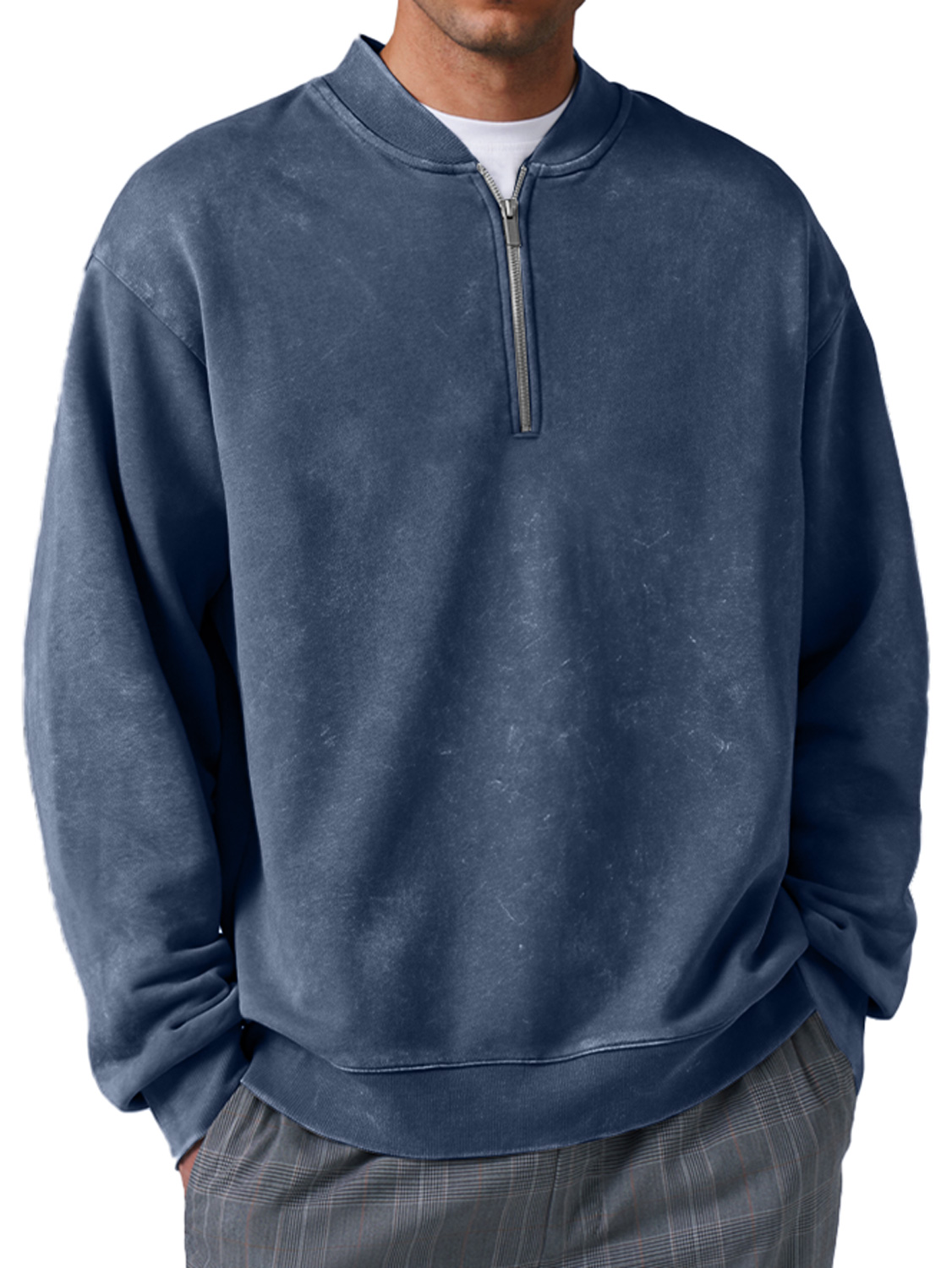 Men's Retro Everyday Baseball Collar Zipper Distressed Comfortable Sweatshirt