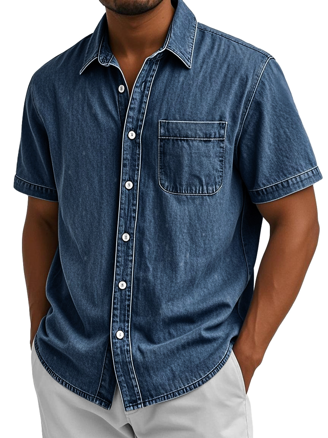 Men's Retro Casual Lapel Pocket Comfort Short Sleeve Shirt