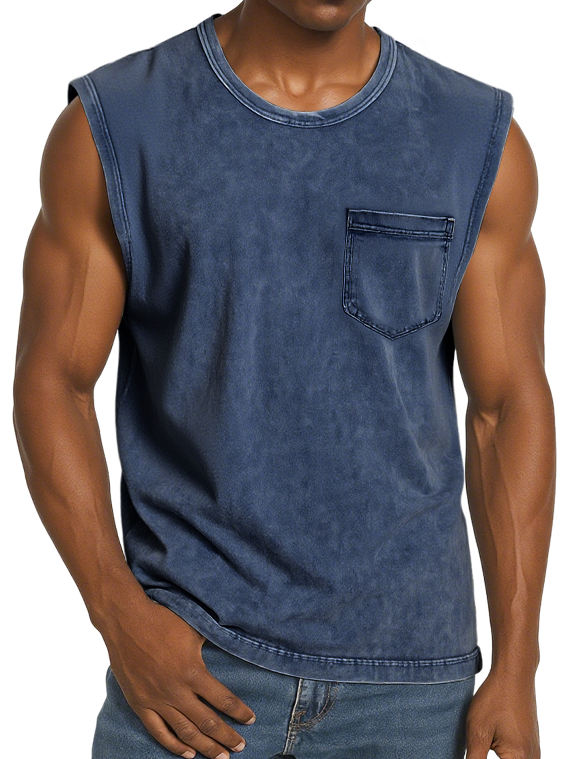 Men's Retro Round Neck Pocket Casual Comfort Sleeveless Vest