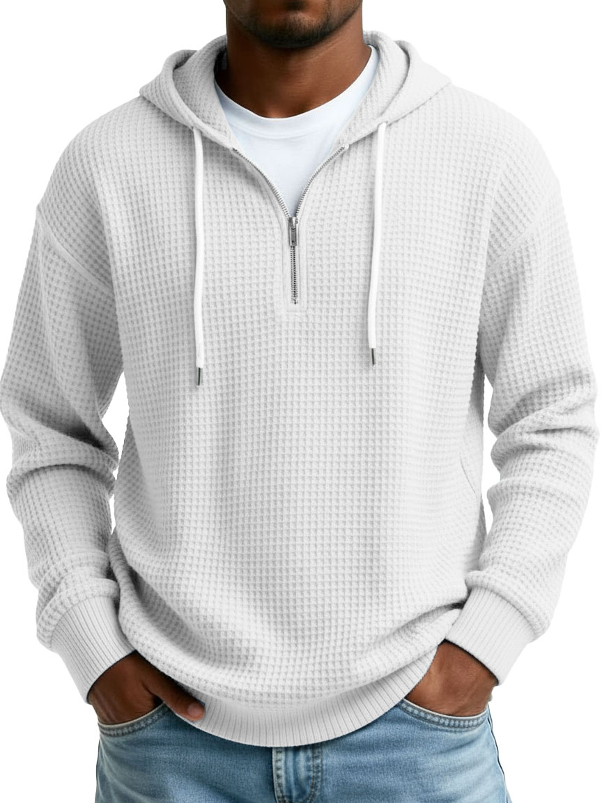 Men's Wear Fashionable Casual Waffle Fabric Semi-zipper Hooded Hooded Hoodie 