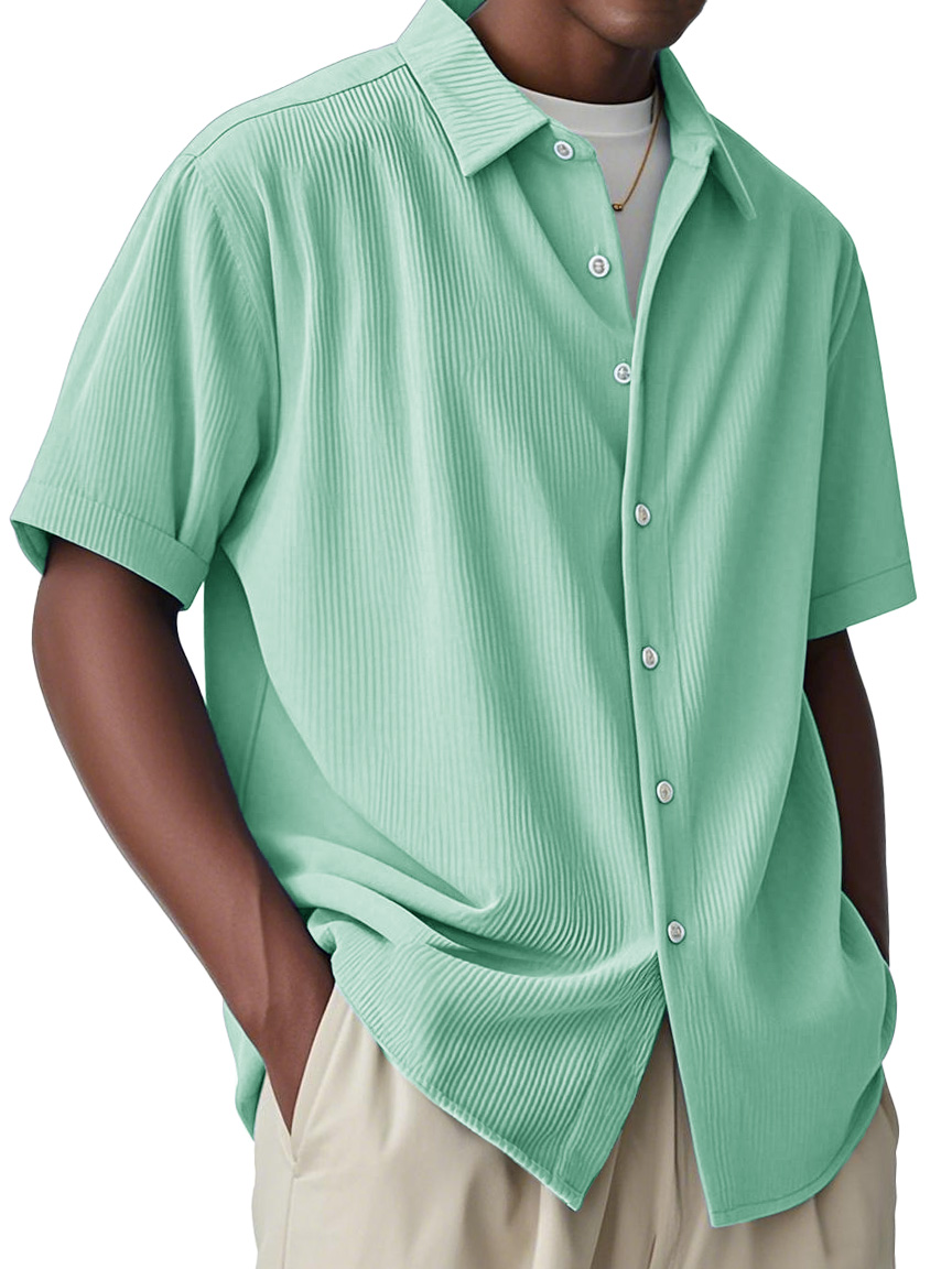 Men's Fashion Casual Striped Fabric Lapel Short-sleeved Shirt