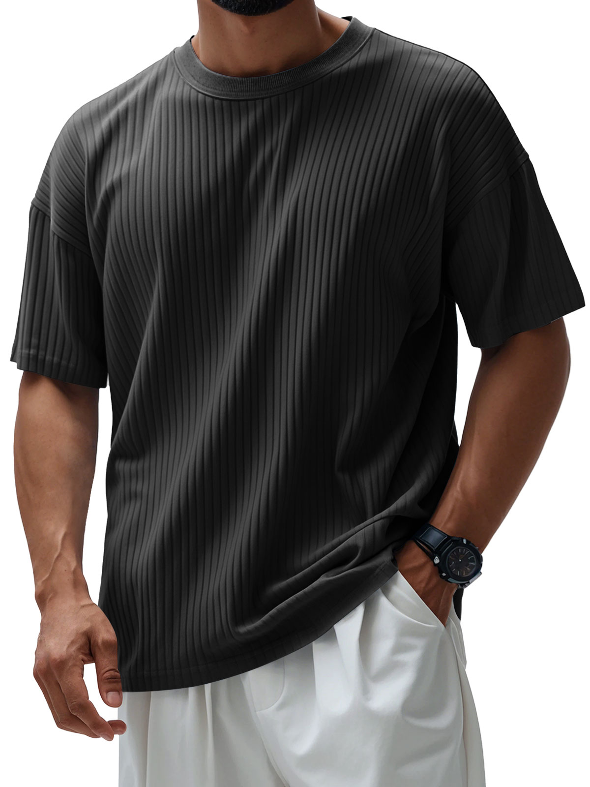 Men's Round Neck Casual Pit Solid Color Short-sleeved T-shirt