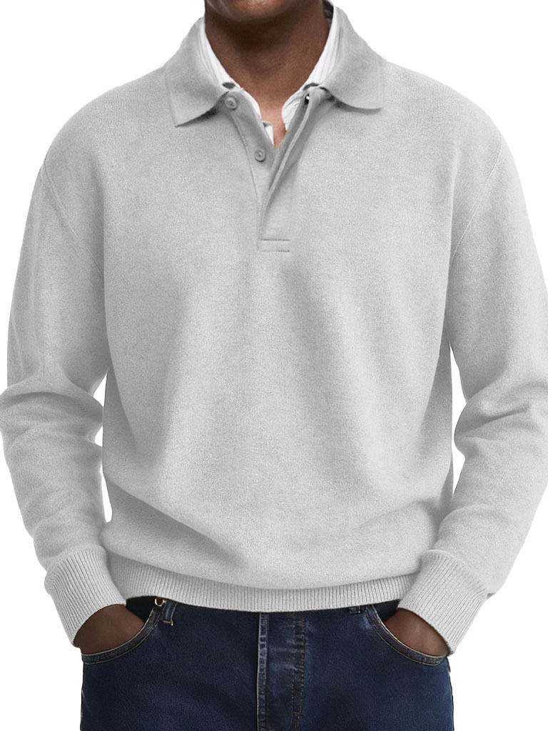 Men's Stylish Casual Retro Two-layer Placket Lapel Long-sleeved Polo Shirt 