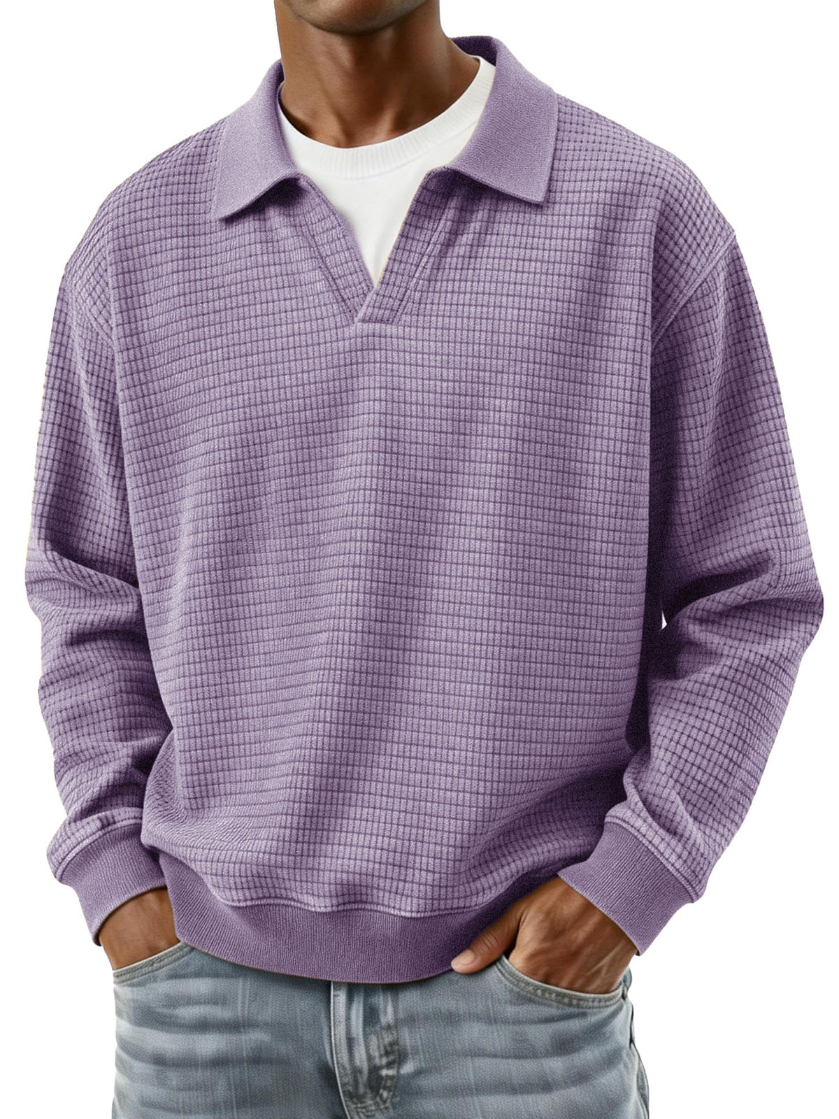 Stylish Casual Loose Corduroy Fabric V-shaped Lapel Long-sleeved Polo Shirt