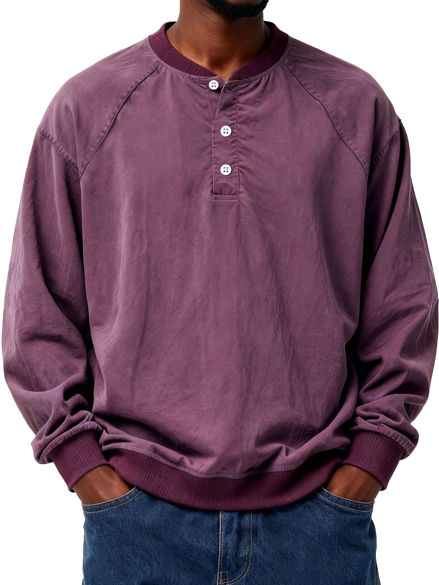 Men's Casual Patchwork Raglan Solid Color Workwear Henley Shirt