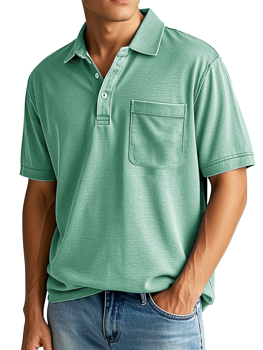 Men's Fashion Vintage Lapel Short Sleeve Pocket Polo Shirt