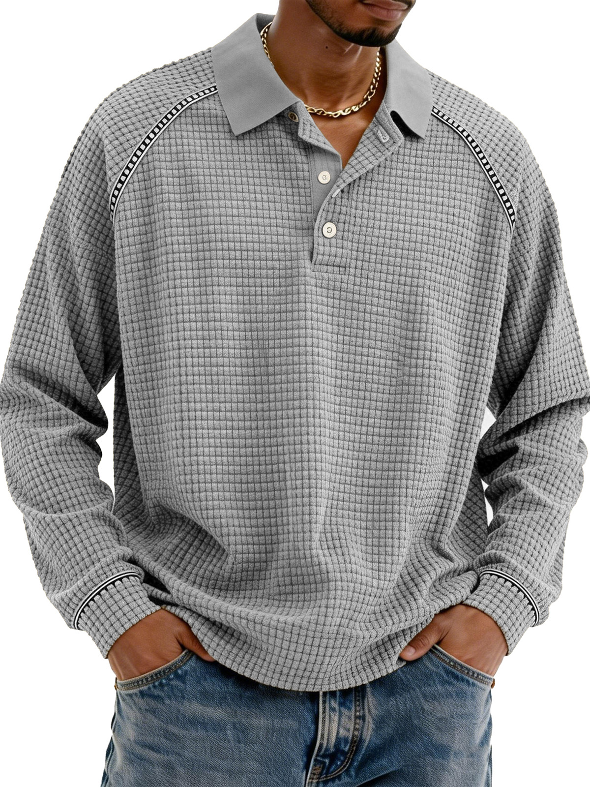 Fashionable Retro Straglan Lapel Long-sleeved Polo Shirt