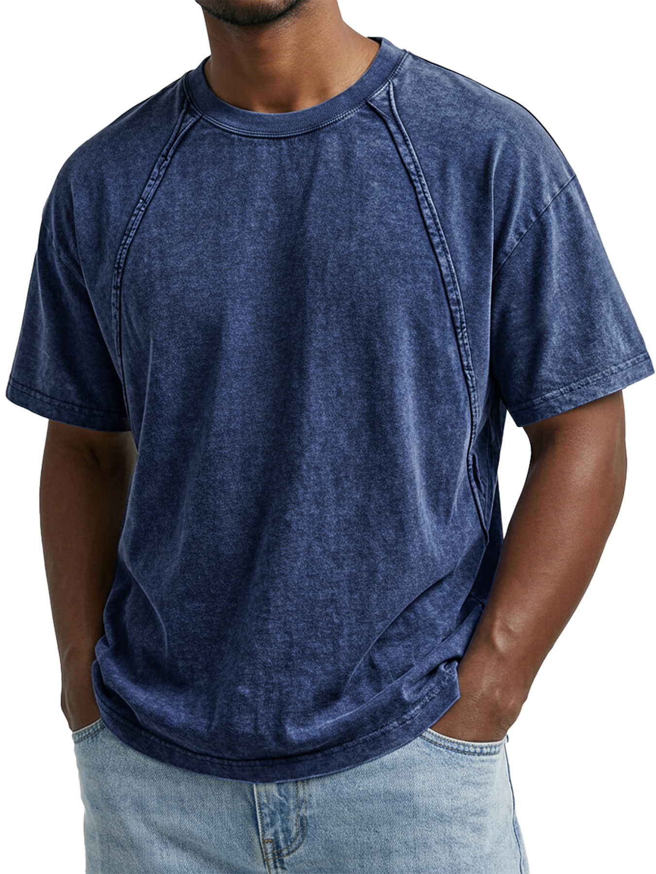 Men's Retro Crew Neck Raglan Design Casual Short-Sleeve T-Shirt