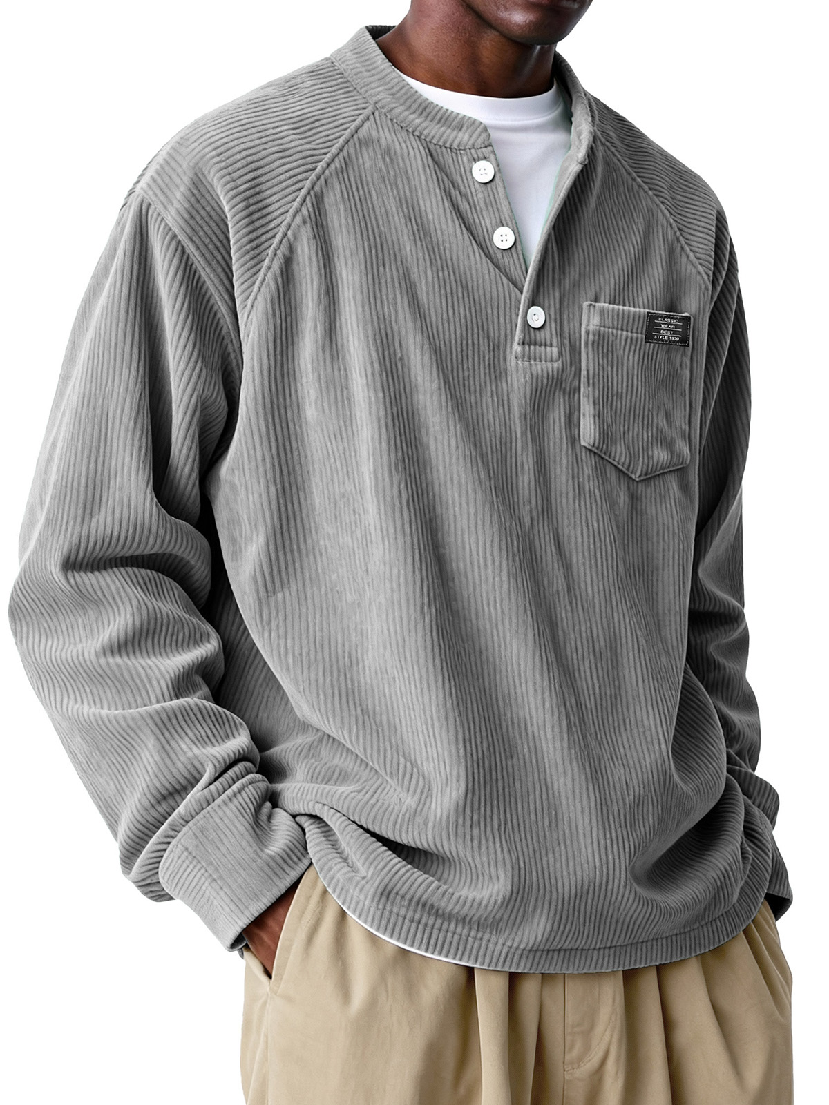 Men's Fashion Casual Plug-in Pocket Long-Sleeved Polo Shirt