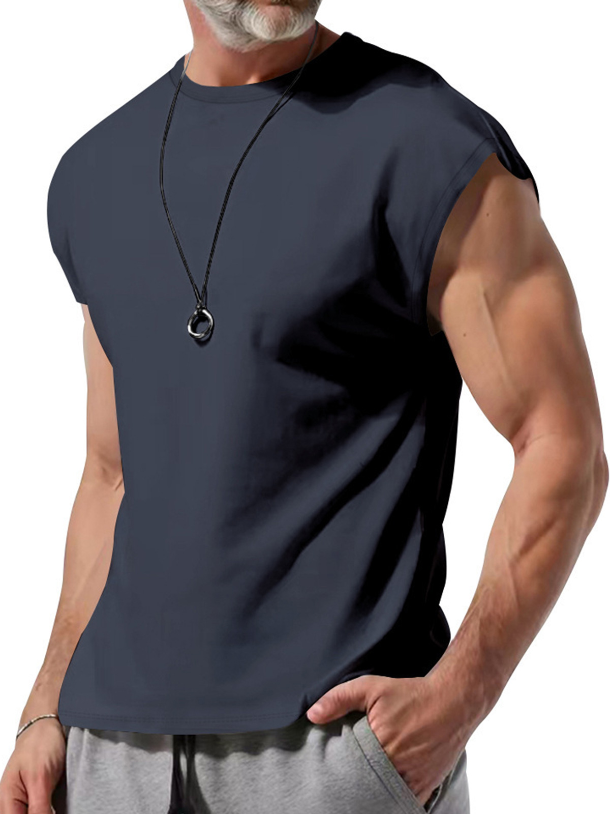Men's Summer Round Neck Solid Color Sleeveless Tank Top T-Shirt