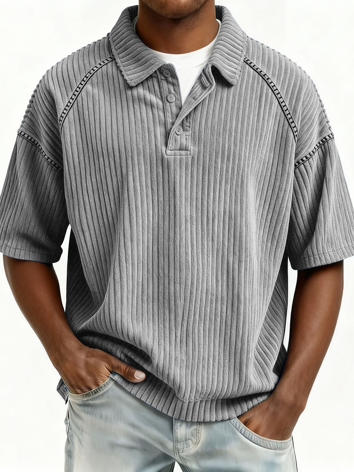  Stylish Casual Loose Lapel Pocket Short-sleeved Polo Shirt