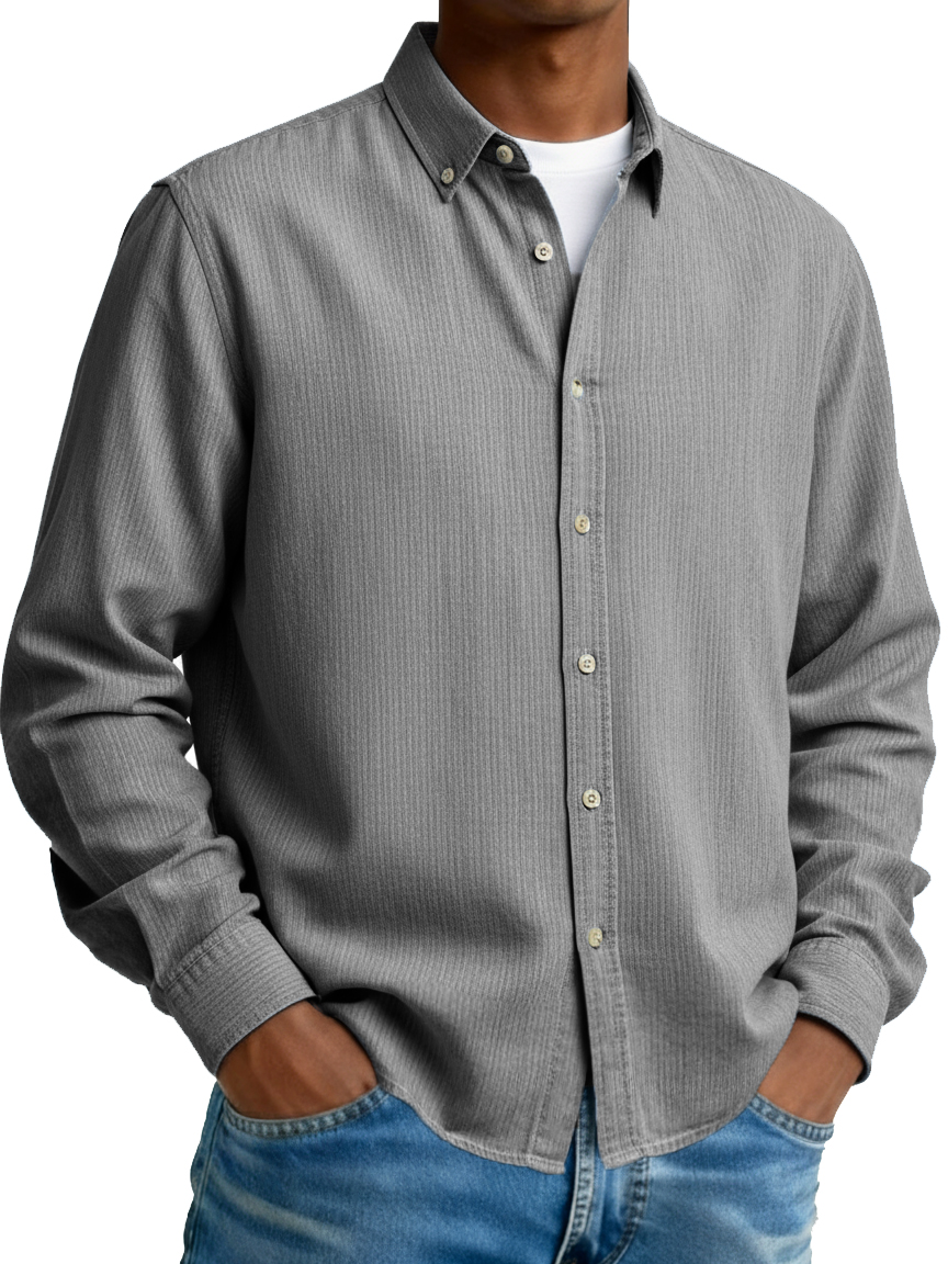 Men's Fashion Casual Retro Turn-Down Collar Long-Sleeve Shirt