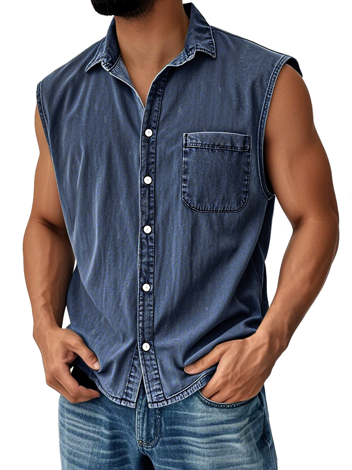 Men's Vintage Everyday Lapel Pocket Casual Sleeveless Shirt