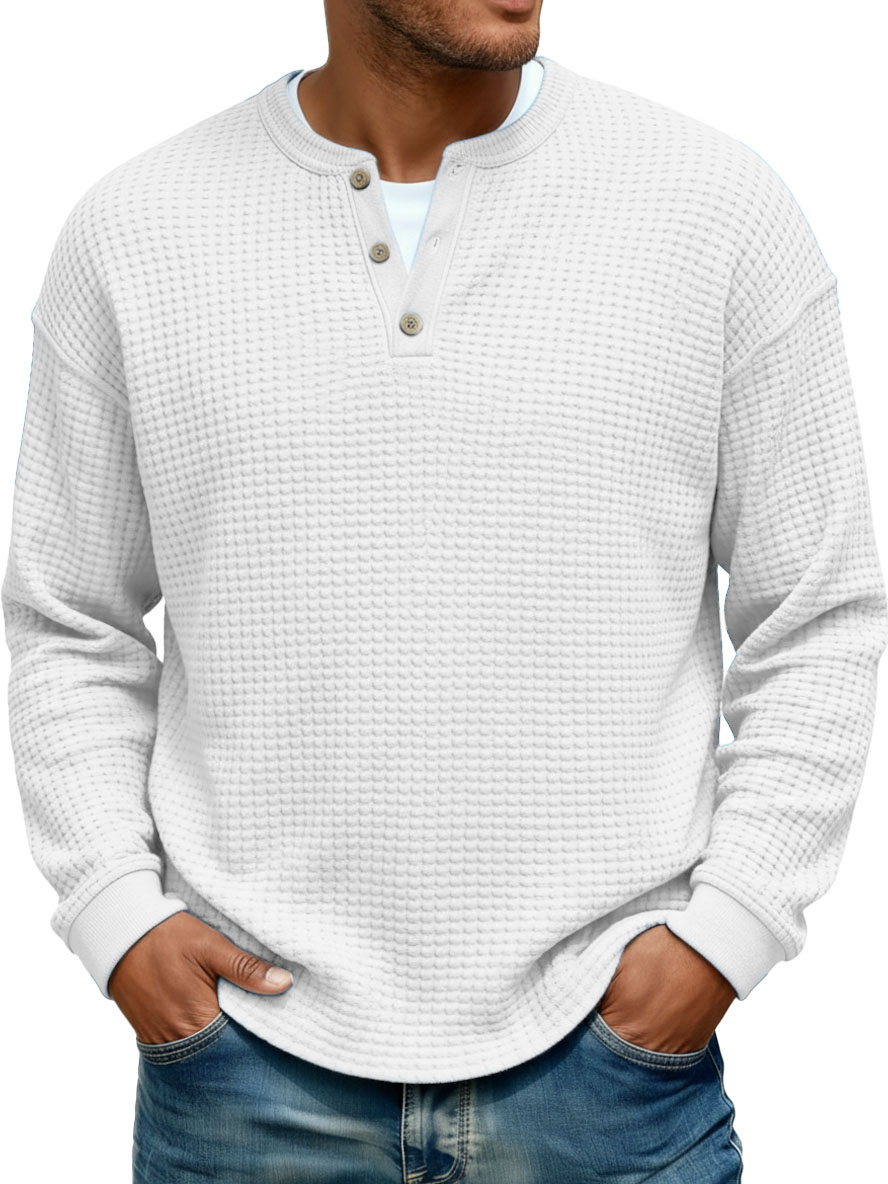 Men's Stylish Casual V-neck Long-sleeved Loose-fitting Henley