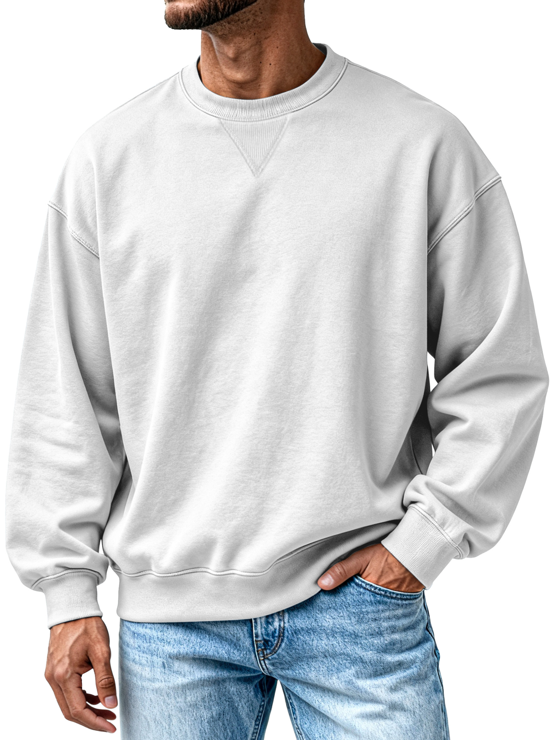 Heavyweight Pure Cotton Inverted Triangle Design Comfortable Round Neck Long-sleeved Sweatshirt