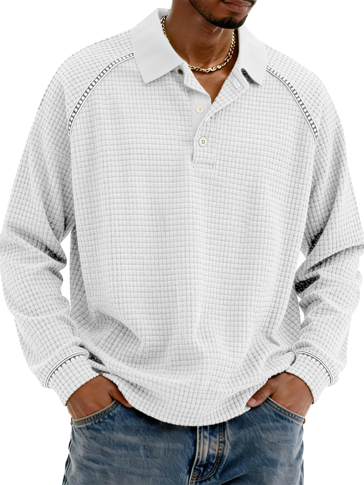 Fashionable Retro Straglan Lapel Long-sleeved Polo Shirt