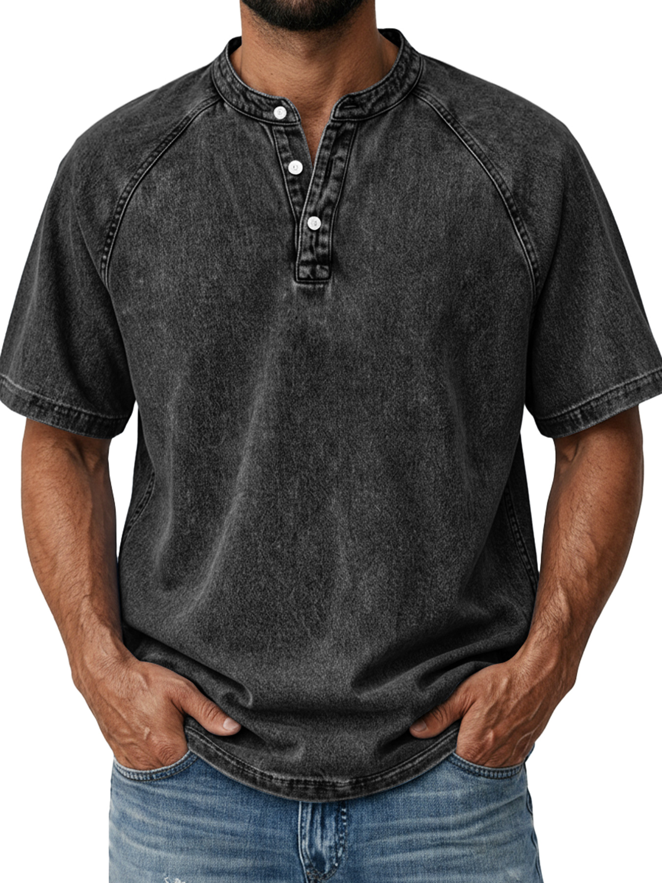Men's Retro Raglan Casual Short-Sleeve Henley Shirt