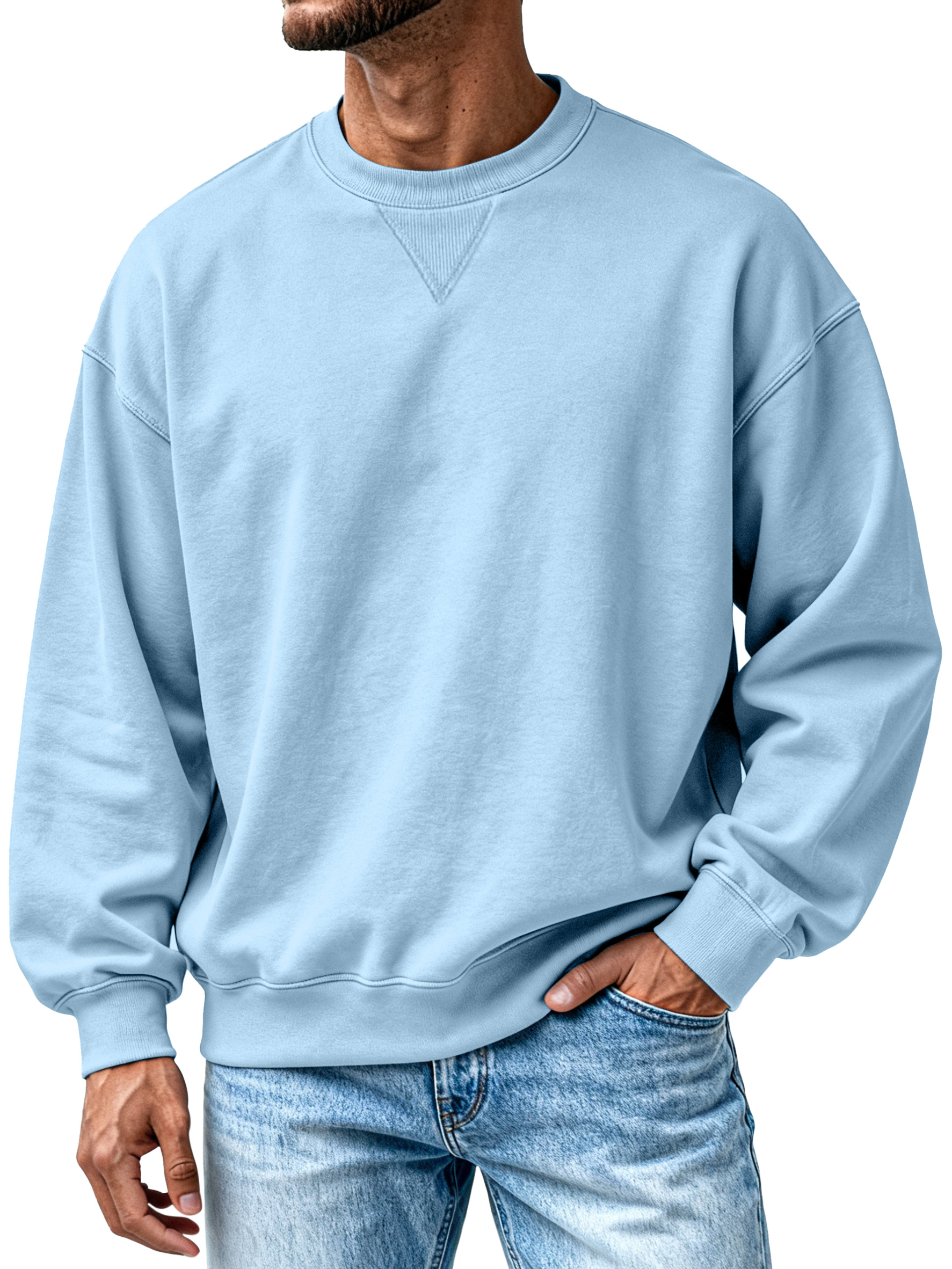 Heavyweight Pure Cotton Inverted Triangle Design Comfortable Round Neck Long-sleeved Sweatshirt