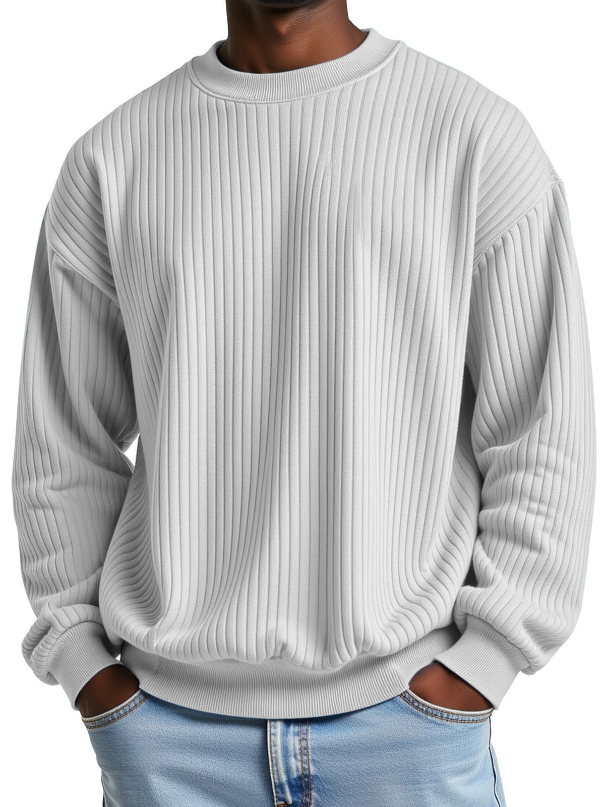 Men's Simple and Comfortable Ribbed Loose Crew Neck Sweatshirt