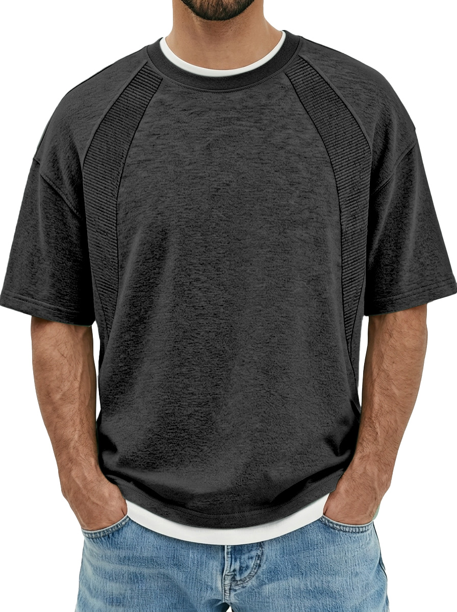 Men's Everyday Deconstructed Design Solid Color Round Neck Short-sleeved T-shirt