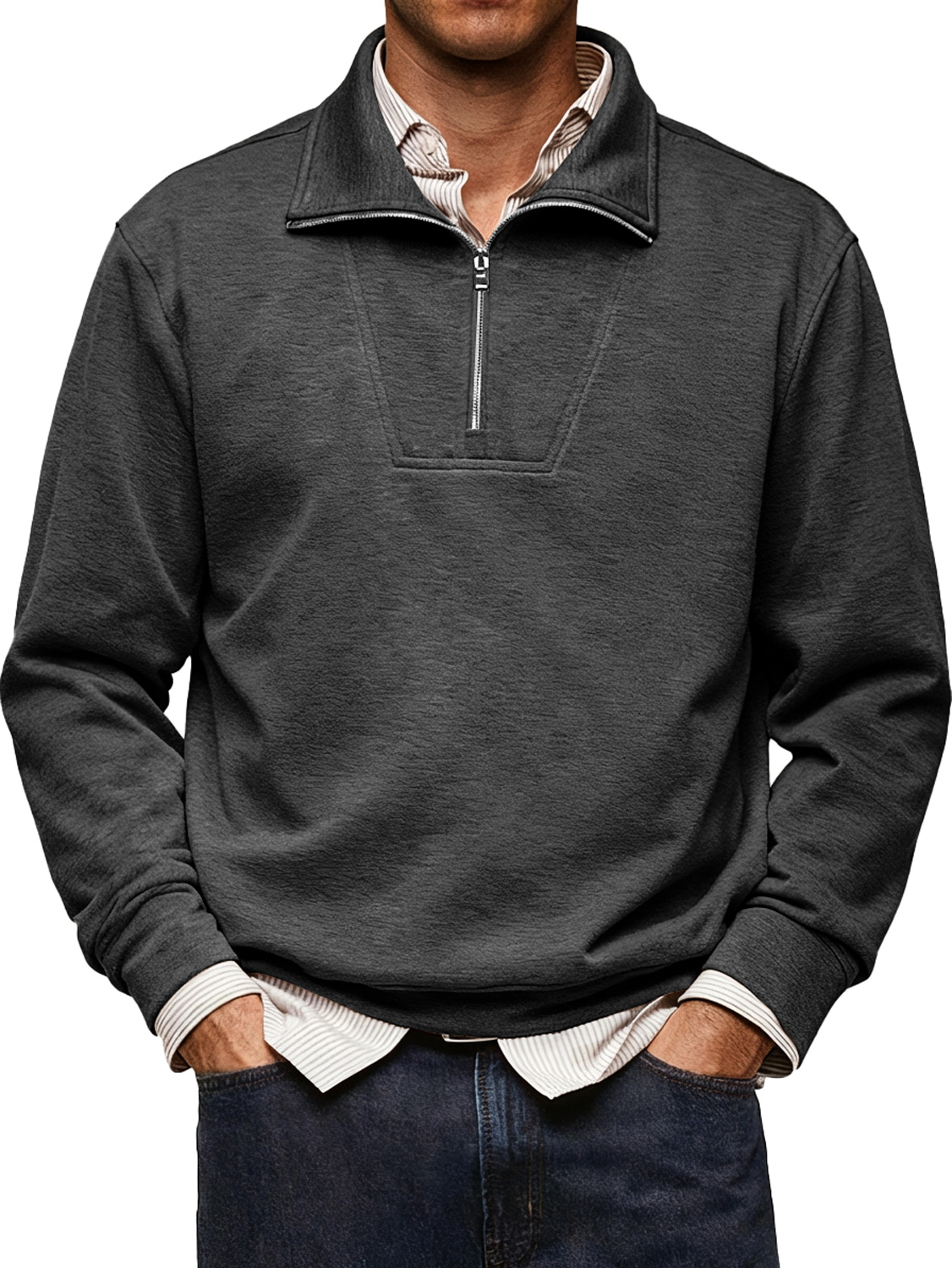 Men's Simple Comfortable Stand Collar Zipper Design Casual Thin Sweatshirt