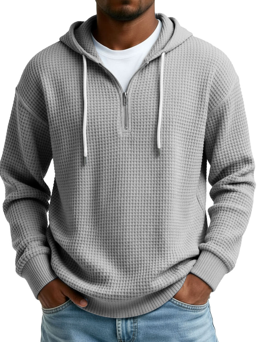 Men's Wear Fashionable Casual Waffle Fabric Semi-zipper Hooded Hooded Hoodie 