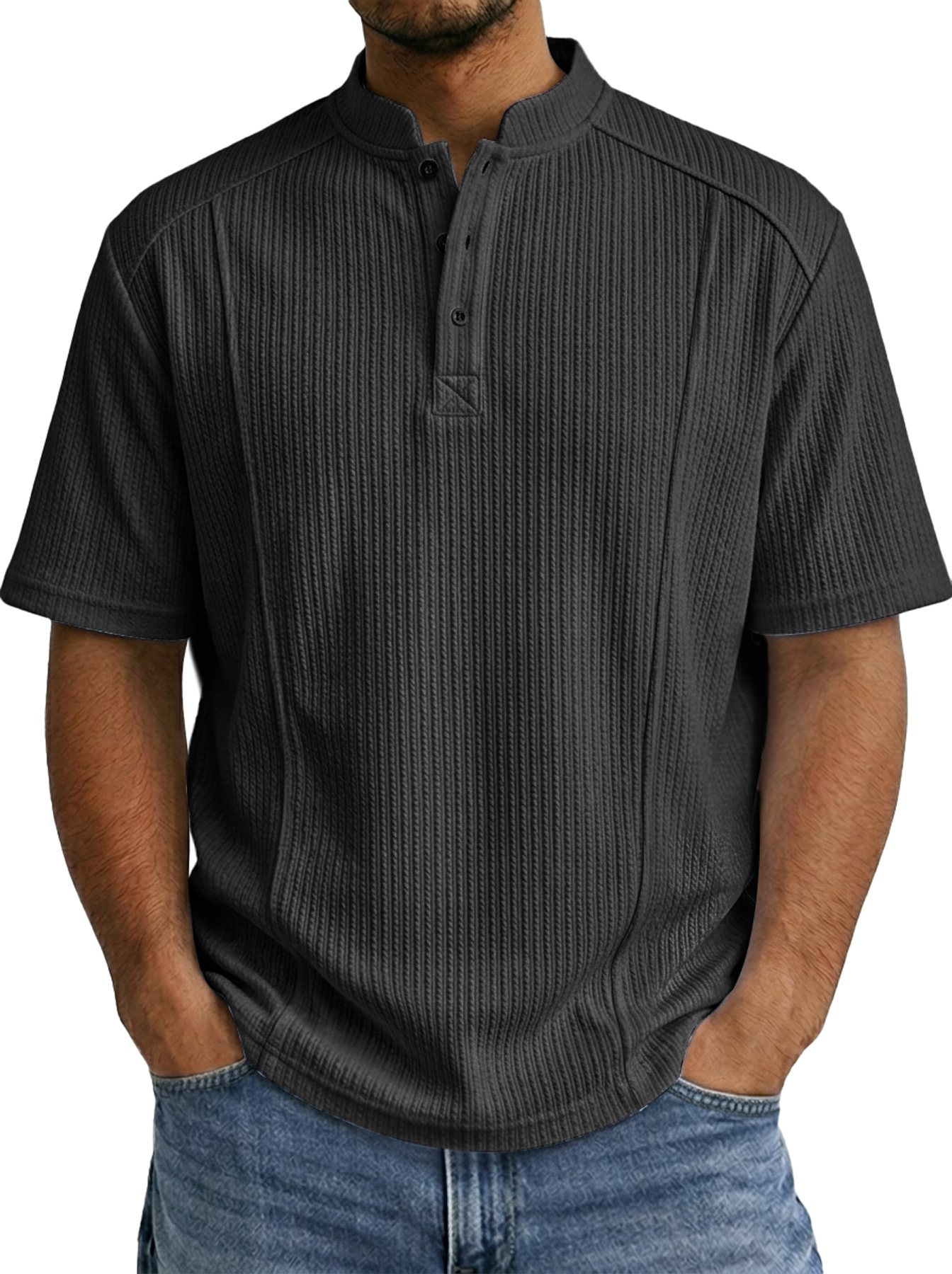 Men's Everyday Ribbed Deconstructed Design Casual Short-sleeved Henley Shirt