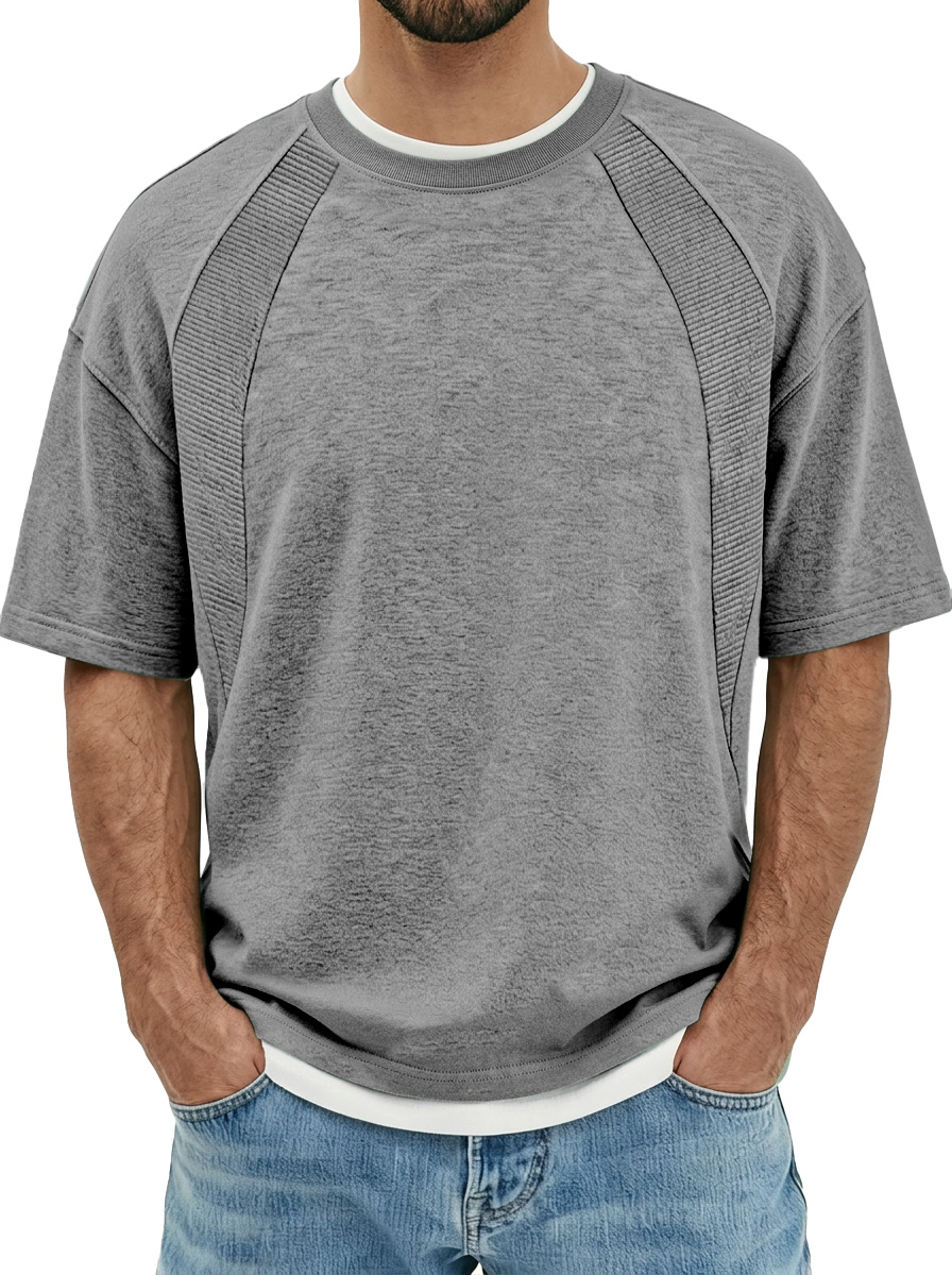 Men's Everyday Deconstructed Design Solid Color Round Neck Short-sleeved T-shirt